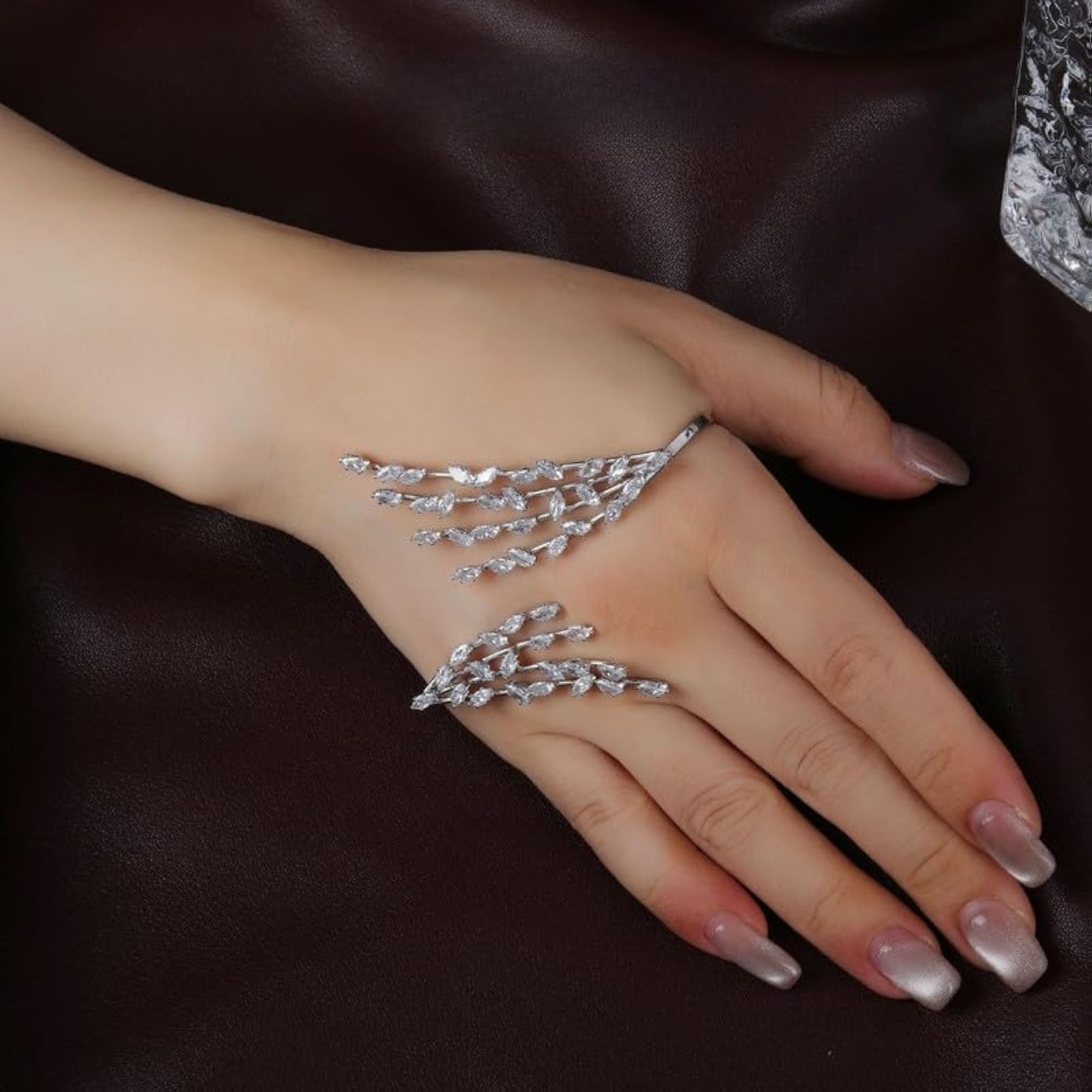 Women's Zircon Palm Bracelet Ring, Statement Hand Accessory