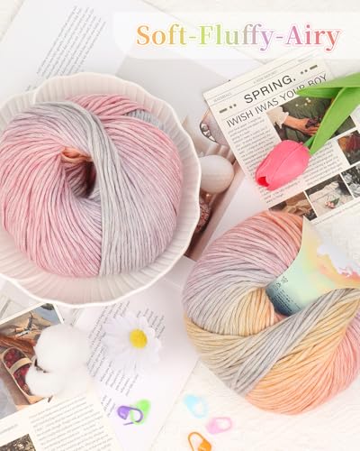 Image of Coopay Yarn for Crocheting Knitting, Gradient Cake Yarns, 2 x 3.53oz - 240yds - 50% Cotton 50% Acrylic Ombre Yarns, Crochet Yarn for Blankets, Shawls, Scarves (105 Colorful Dream)