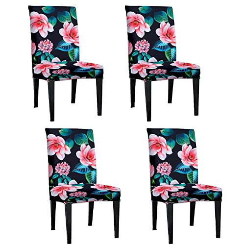 ED Printed Slipcovers Removable Dining Chair Covers Elasticated Lycra Chair Protectors Washable Anti-Dust Seat (Pattern 21, Set of 4)