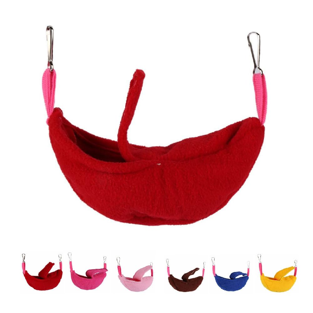 tooloflife Hamster Hanging House Hammock, Banana Hammock Cotton Hamster Hut Sleeping Nest, Winter Warm Plush Hanging Swing Bed for Guinea Pig Small Pet - Red — image 1