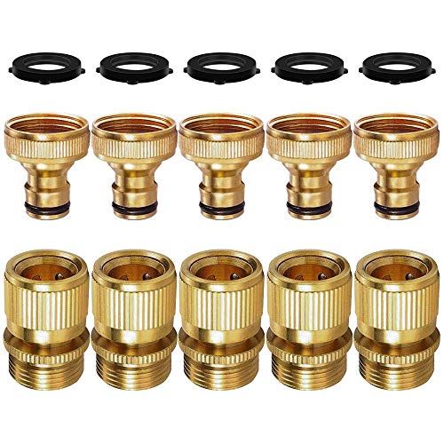 Moligh doll Garden Hose Quick Connect, 3/4 Inch GHT Solid Brass No-Leak Garden Hose Fitting, Male and Female(5 Pairs)