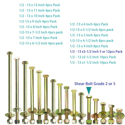 Metalsuberg 1/2" x 5-1/2" Hex Head Bolt by Color Galvanization with Nylon Lock nut and Large Size Washer Assortment Kit,Alloy Steel,Grade 5.(4pcs Pack) by Metalsuberg - Image 8