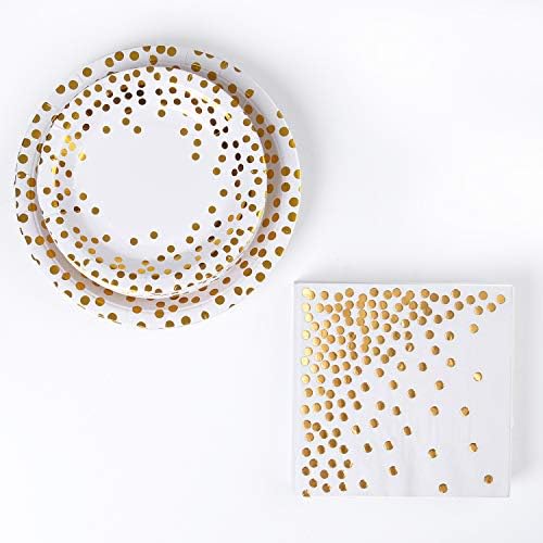 ANECO 98 Piece Gold Foil Party Tableware Set Party Supplies Disposable Dinnerware Paper Plates and Napkins for Party, Birthday, Wedding