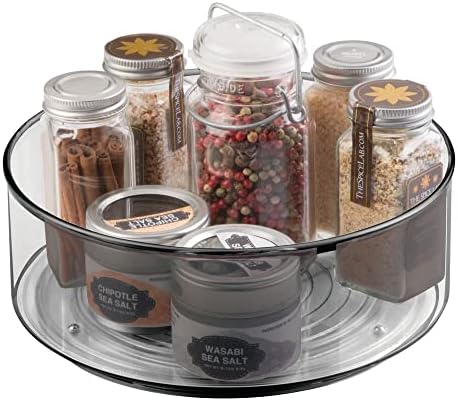 mDesign Set of 4 Lazy Susan Turntable Condiment Holder  Deep Plastic Revolving Condiments and Spice Rack  Ideal Kitchen Storage Unit for Cooking Oil, Bottles, Cans and Jars  Smoke Grey