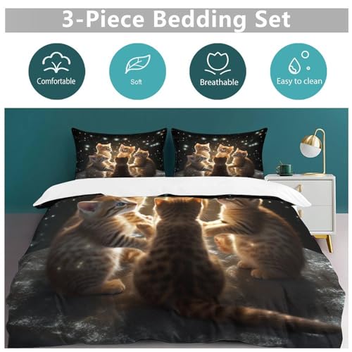 Housse de couette chat lit king 220x240 en douce microfibre - 4