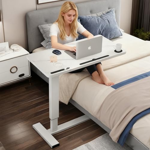 BeGyoku Overbed Table with Wheels USB Adjustable