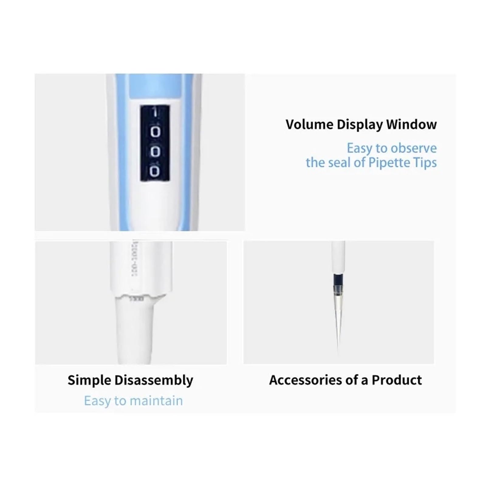Pipeta, Pipeta de laboratorio digital ajustable 0,1 a 10 ml, suministros, cuentagotas esterilizable en autoclave, médicos con puntas(100-1000ul)