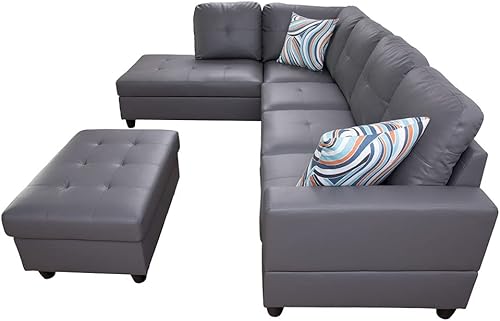 Miniatura 4 de Lifestyle Furniture Juego de sofá de lujo ligero para sala de estar, juego de tres piezas, sofá de cuero artificial, silla otomana de