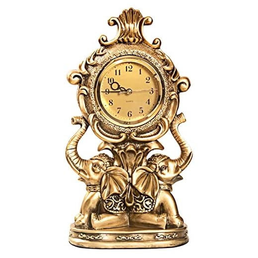 rnuie Desk Clock for Mantle Decor, Vintage Elephant Table Clock Battery Operated, Bronze Elephant Statue Mantel Clock for Living Room, Shelf, Fireplace, Home, Table Top Decor