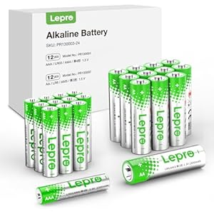 Lepro Batteries Variety Pack, AA and AAA Batteries Combo Pack 24 Count, 2800mAh Alkaline Power – 12 Double AA Batteries and 12 Triple AAA Batteries【Not Rechargeable】