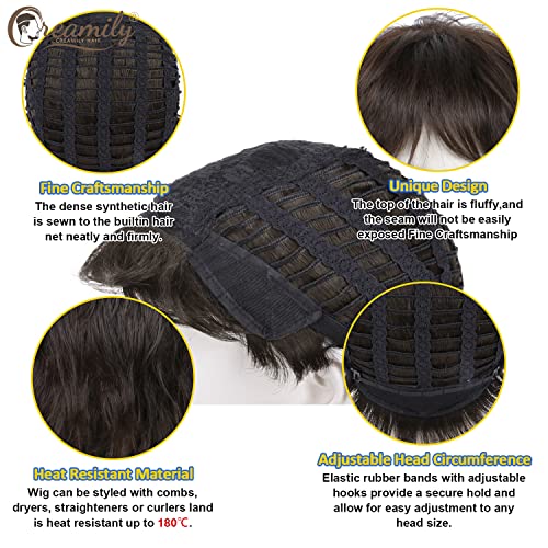 Image of Creamily Short Curly Hair Big Wig for Man,Brown Natural Cosplay for Men,Realistic Man Hair Wig,Layered Fluffy Wolf Cut Wigs (Brown, 10inches)
