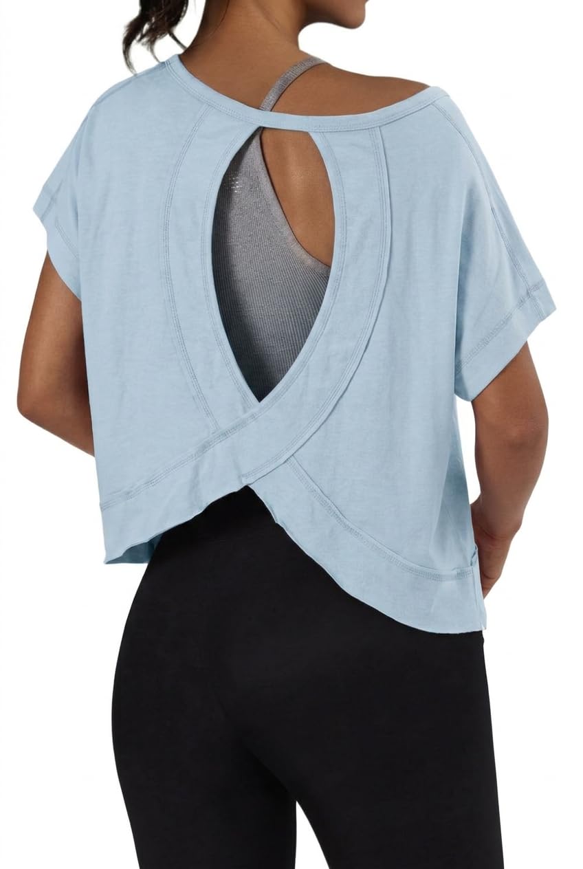 GRECERELLE Damska koszulka sportowa z krótkim rękawem, luźna, oddychająca koszulka Crop Top do tenisa, jogi, fitnessu, biegania, lekka górna część na siłownię i w czasie wolnym