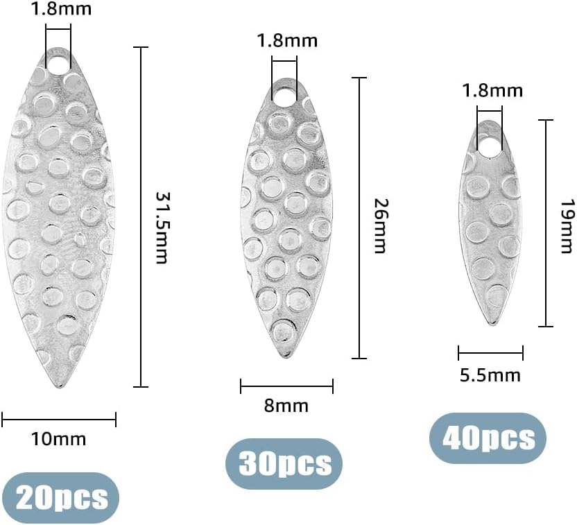 SUPERFINDINGS 90Pcs 3 Sizes Fishing Lures Spoons Stainless Steel Lure Fishing Lures Hard Baits Fishing Attractor Spinner Blades for Lures Worm Spinner Baits Spoons Rigs Making