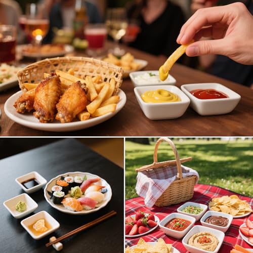 Quadrati Plastica Ciotole per Salse: 12 Pezzi Ciotoline per Aperitivo per Tavolo Festa Barbecue - Bianco Ciotola Salsa di Soia per Finger Food Stuzzichini Sushi - immagine 5