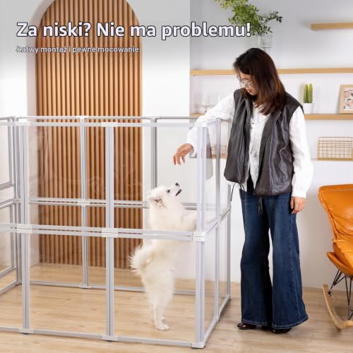 10-panelowy kojec dla psa, akrylowy wewnętrzny kojec dla psa, wys.: 60 cm, kojec dla psa z drzwiami, metalowa rama, wytrzymały, łatwy w montażu, odpowiedni dla szczeniąt, królików, małych psów