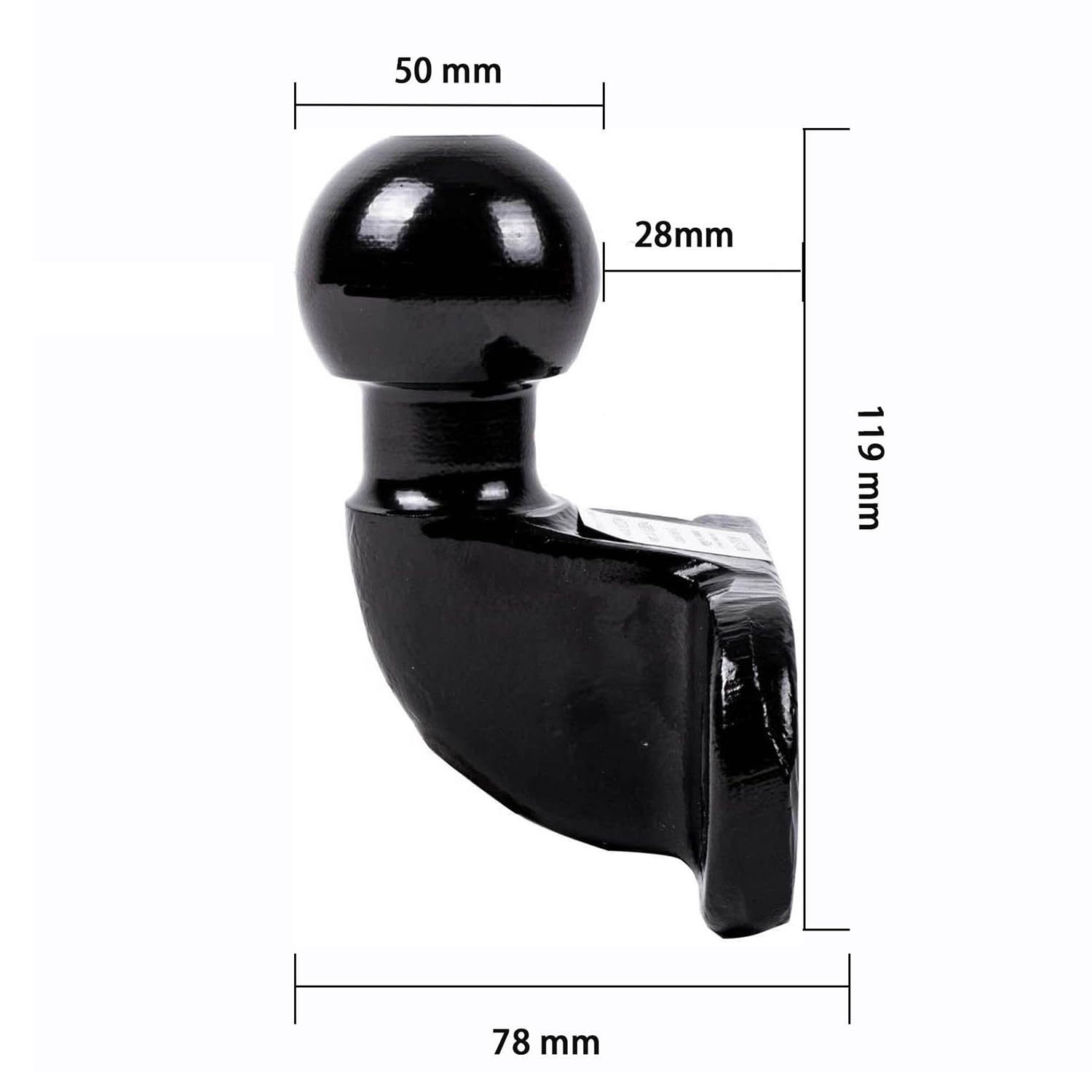 HEYOUTH Bola Remolque Ø50mm,Enganche Remolque,3500 kg,Bola de Enganche para Remolque,para Coches, Camiones y Tractores (Negro)