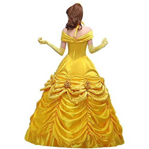 Angelaicos Women's Yellow Layered Princess Costume Dress Gloves Ball Gown (M) #TOP4