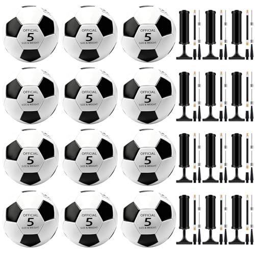 NICEMOVIC 12 Pack Deflated Soccer Balls Size 5 Bulk with 12 Pumps Operation Christmas Bulk Items for Adults Donation Charity Train Practice Game Deflated Soccer Balls with Pump Needles Set