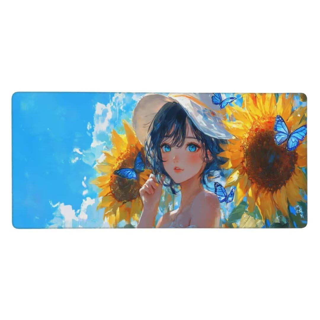 Tappetino Mouse XXL 1400x600x3mm Tappetino Mouse Ragazza Fiore Impermeabile Tappetino Gaming Mouse Pad XXL Tappetino Scrivania, Base Antiscivolo Migliora Precisione e Velocità per Desktop/Ufficio