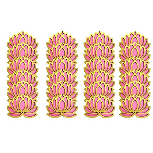 Image of Sanvatsar Home White Golden Lotus 4 Inch Set of 24 Wooden Cutout DIY Rangoli Kit | Decorations for Diwali, Dusshera Wedding Rangoli, Pooja, Decorations, Festival Gift (Pink24)