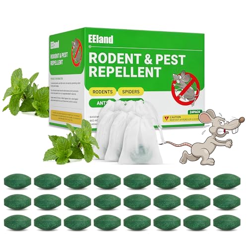 EEland Mouse Rodent Repellent (24 Pack) Peppermint Rodent Repellent Balls Natural Plant-Based Pest Repellent Indoor Outdoor Long-Lasting Mouse & Rat Deterrent for Home Garage Car Garden