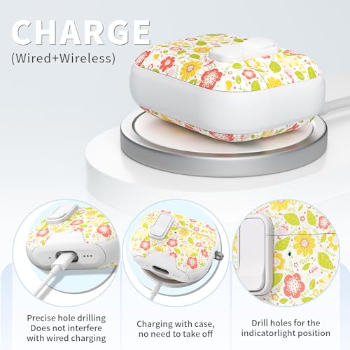 Image of for AirPods Pro 3 Case with Lock & Phone Stand,Cute Floral Pattern Style | PC & TPU Dual Layer Protective Cover with Keychain & Cleaner Pen for Apple AirPod Pro 3rd Generation Women (Rhubarb Petals)