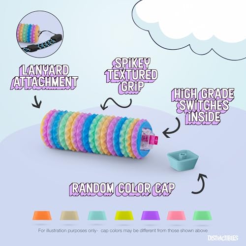 Image of Distractibles Spike Roller Clicker, Tactile Pain Stim Fidget with Clicker Switch, Pain Stimulation Roller with Lanyard (Rainbow)