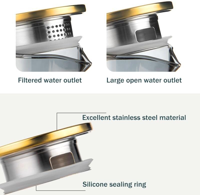 Miniatura 3 de Jarra de vidrio de 1.7 litros58oz con tapa, jarra de agua con mango de boquilla para bebidas de té de agua calientefría (jarra dorada de 1 vidrio)