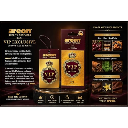 Image of AREON VIP Hanging Car Air Freshener Pack of 3 - Premium Car Perfume with Natural Fragrances, Stylish Hanging Cards Long Lasting Auto Air Freshener for Car, Home, Office & Vehicle Interior - № 1