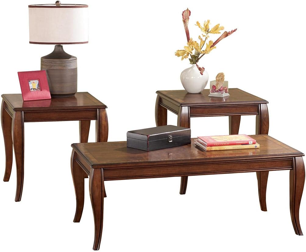 Signature Design by Ashley Mattie Traditional 3-Piece Table Set, Includes 1 Coffee Table and 2 End Tables, Brown