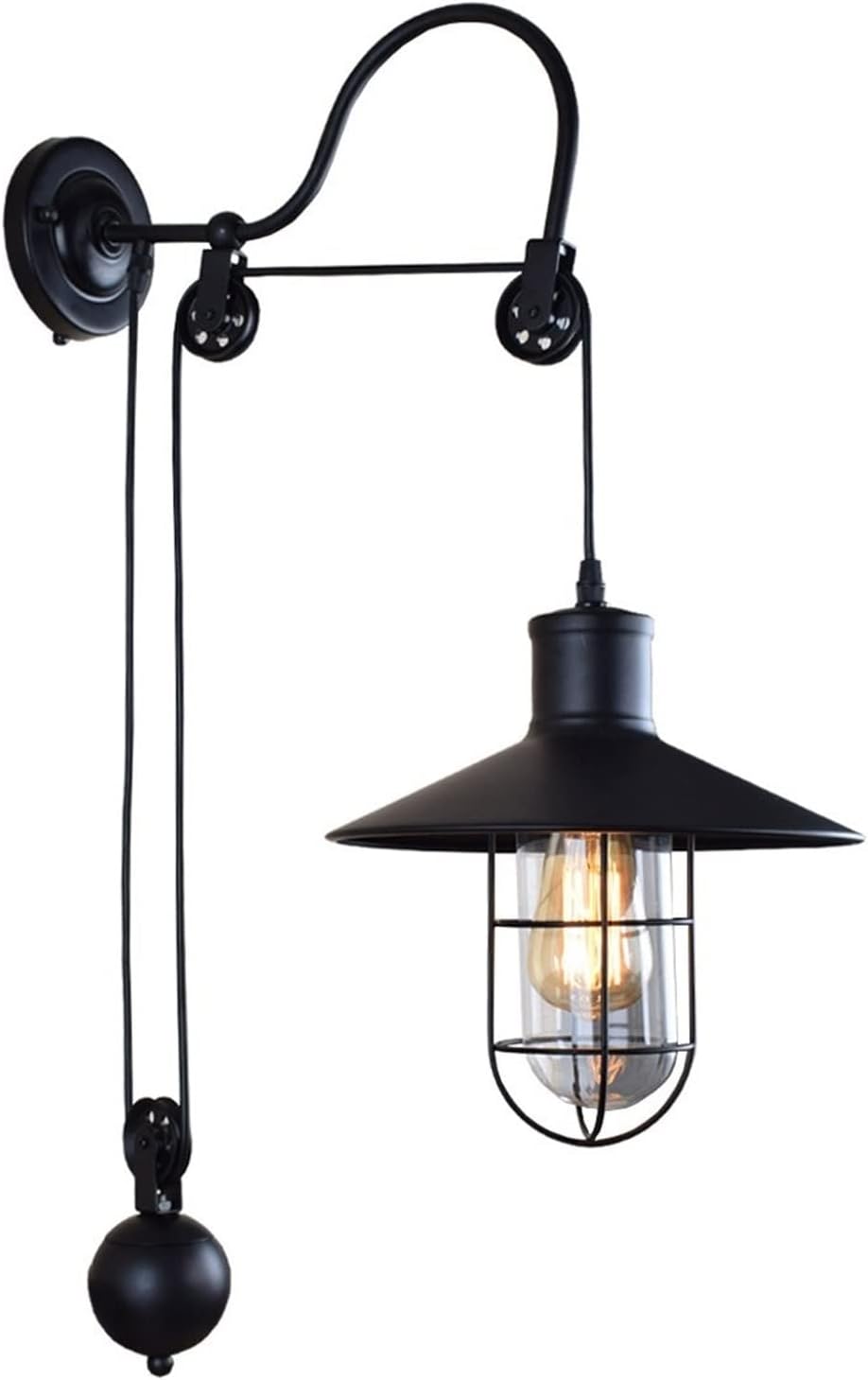 Retro Industrial Wind Wall Lamp American Adjustable Lifting Pulley Wall Lamp Type Gooseneck Lamp with Cage Tea Bar Aisle Wall Hanging Lamps,Chandelier Light