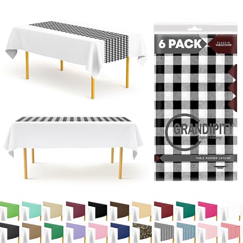 Black Checkered 6 Pack Gingham Premium Disposable Plastic Checkered Racing Flag Table Runner 14 x 108 Inch. Table Runner for Dinner Parties & Events by Grandipity