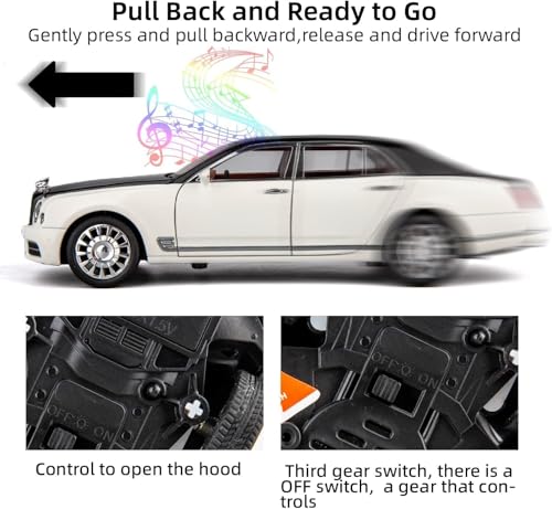 Image of Invite Enterprise 1:24 Bently Mulsanne Black Die-Cast Metal Pull Back Car with 6 Openable Doors with Sound and Light Toy Decoration car Best Gift Toys for Kids 【Black Color】