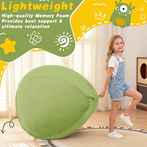 Image of HABUTWAY 2FT Bean Bag Chair, 2' Beanbags Small Bean Bag Chairs with Filling, Teardrop Bean Bag Chair Luxurious Velvet Ultra Soft Fur with Removable Cover (Lime)