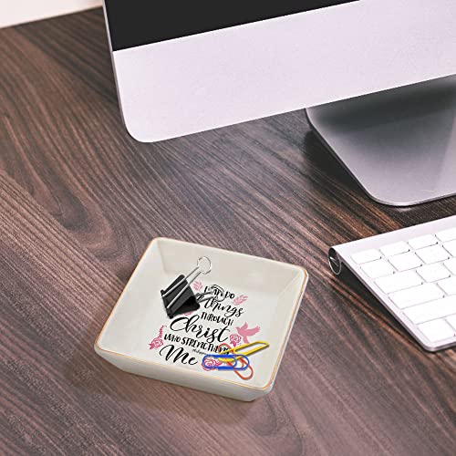 Wirester Square Ceramic Ring Dish Trinket Tray, Gold Rim Jewelry Holder, Lovely Jewelry Plate For Women - I Can Do All Things #TOP5