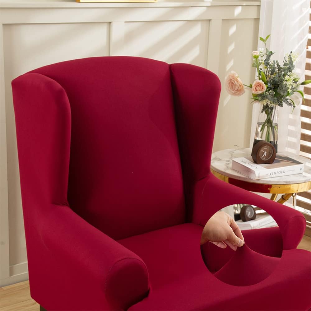 Stretch Armchair Slipcovers Stretch Wing Chair Slipcover 2 Piece Wingback Chair Covers Washable Spandex Sofa Cover Furniture Protector for Armchair Chairs Living Room Bedroom (Dark Grey)