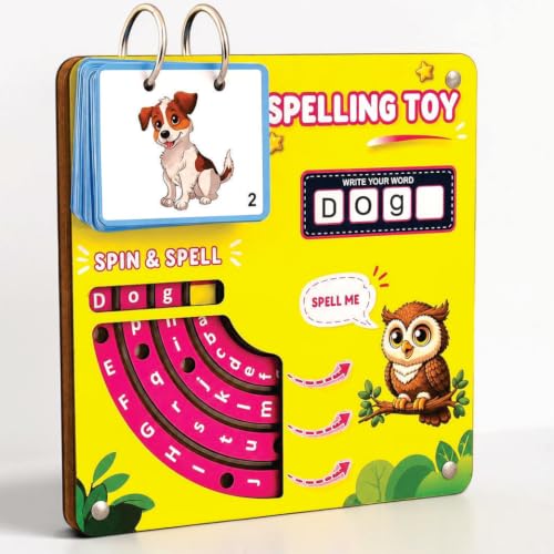 Spelling Learning Toy for Kids 3–8 Years | 60+ Picture Cards | Educational Word & Vocabulary Building Toy | Interactive Rotating Letter Wheels | Alpha