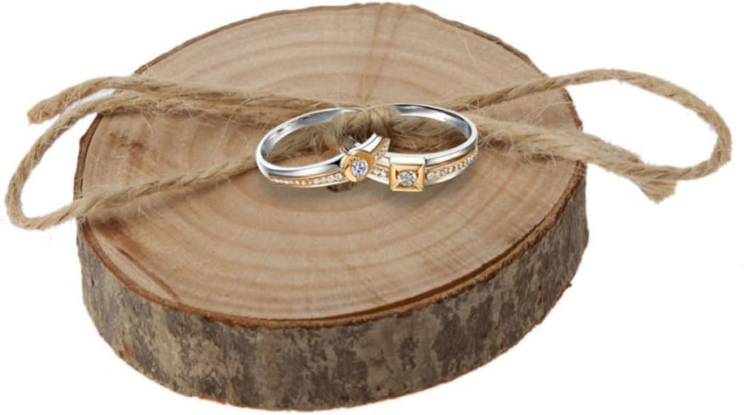 Rustic Wooden round Ring Bearer Pillow Wedding Holder with Jute Rope