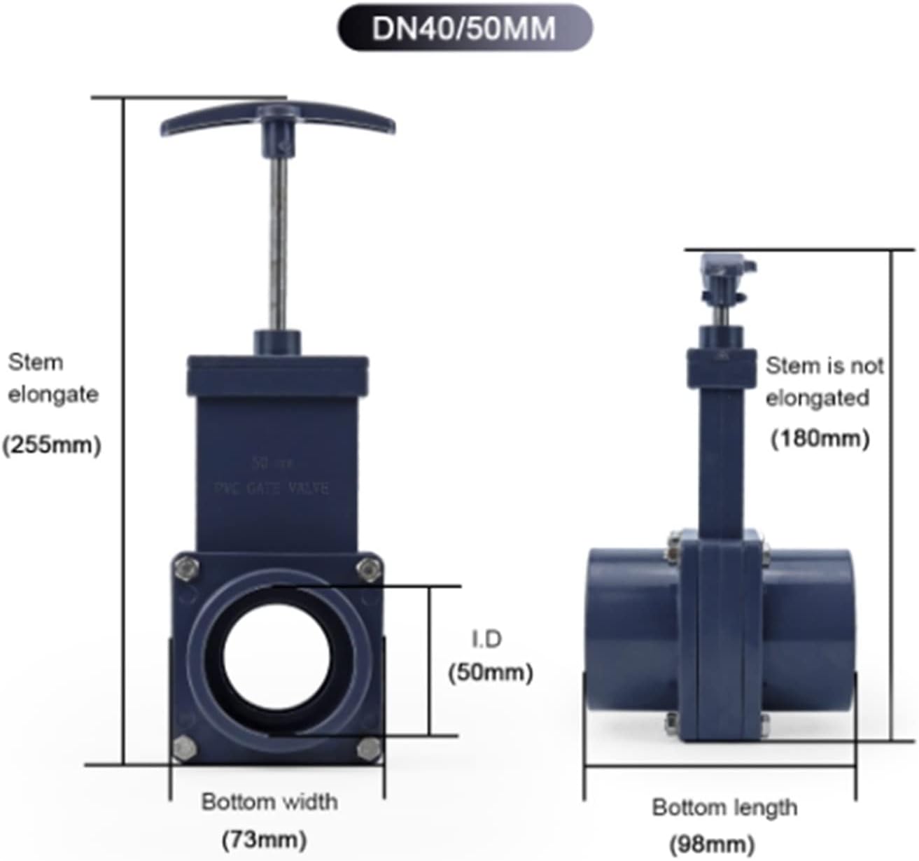 Youngran DN40 RV Knife Water Gate Valve Durable Flow Van Sewer Hose Plastic 32/40/50/65/80 Exterior Caravan Drain Camper Trailer Leisurely (Specification : DN65)