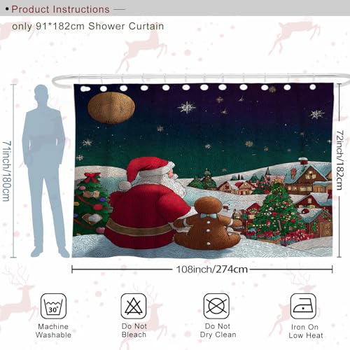 Rideau de douche extra large de Noël 274x183 cm en polyester imperméable