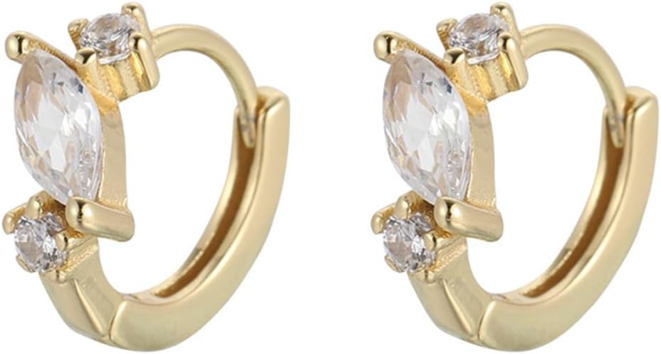 Cute CZ Small Hoop Cartilage Earrings for Women 925 Sterling Silver Gold-Toned Cubic Zirconia Tiny Huggie Hoops Dainty Birthday Wedding Jewelry