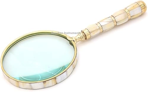 Miniatura 2 de Lupa de nácar  Lupa de aumento de 10 veces  Lupa de latón hecha a mano con lente de vidrio de 4 pulgadas, estilo antiguo para leer, visión de