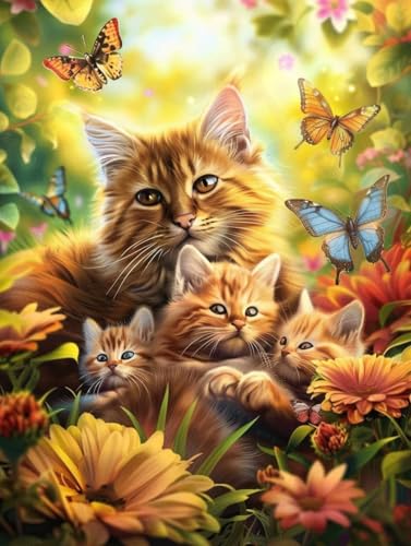 Broderie Diamant kit Complet Papillons Chat | Loisirs Créatifs Adultes Diamond Art 100x130
