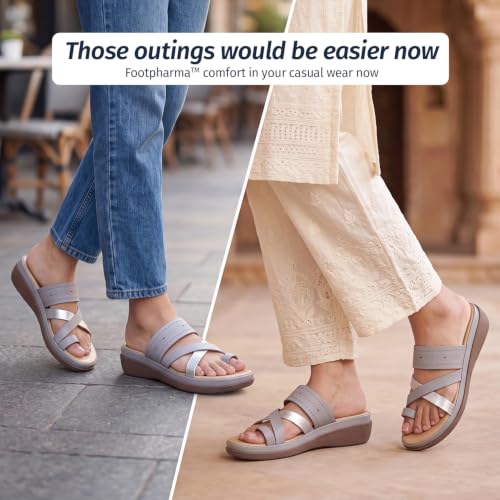 Image of YOHO Evergreen Slides Cross Strap Sandals for Women | Stylish, Comfortable Orthopedic & Anti Skid | Office, Summer, Beach, Casual Wear Flats for Ladies /Girls