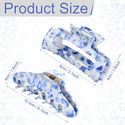 Janinka 2 Pcs 4.1 Inch Blue and White Chinoiserie Porcelain Hair Claw Clip Novelty Clip for Thick Hair for Wedding Baby Shower Bridal Shower Bachelorette Party Mother Grandma Gift (Classic)
