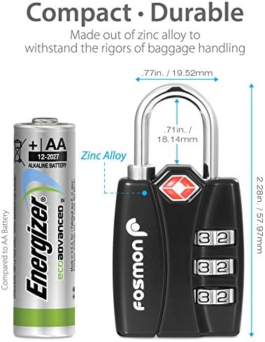 Fosmon TSA Approved Luggage Locks, (4 Pack) Open Alert Indicator 3 Digit Combination Padlock Codes with Alloy Body for Travel Bag, Suit Case, Lockers, Gym, Bike Locks - Black, Blue, Pink, and Silver