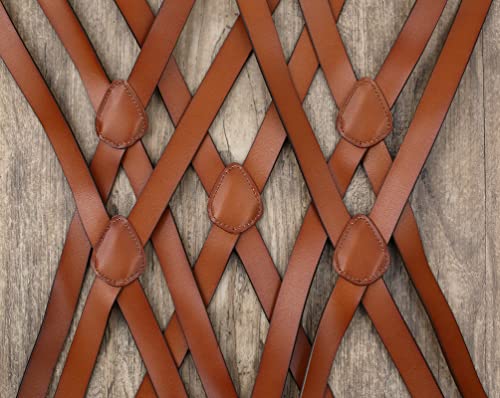 Pahvrion Mens Suspenders X Back Design Leather Suspenders Adjustable Brown Braces Groomsmen Gift For Wedding #TOP1