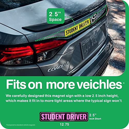 Adheisign Student Driver Magnet | Removable & Reflective New Driver Sticker Decal For Car | Extra-Long Strong Adhesive Magnet W/ Bold Visible Letters (2-Pack) (Pink & Green) #TOP4