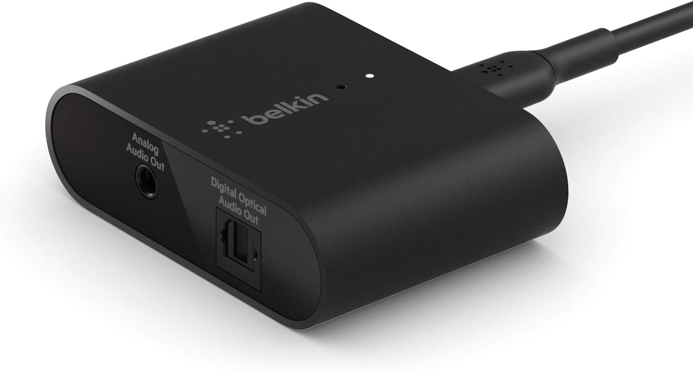 BelkinSoundForm Connect AirPlay 2 (Audio Adapter Receiver for Wireless Streaming with Optical and 3.5mm Speaker Inputs for iPhone, iPad, Mac Mini, MacBook Pro and other AirPlay enabled devices)