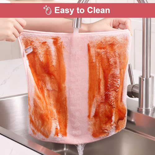 Image of JOYMOOP Microfiber Cleaning Cloths, 11.8 inch x 11.8 inch Pink Reusable Kitchen Towels, Lint-Free Cleaning Rags, Super Absorbent Cleaning Cloths for Kitchen, Car, and Household Cleaning, 18 Packs